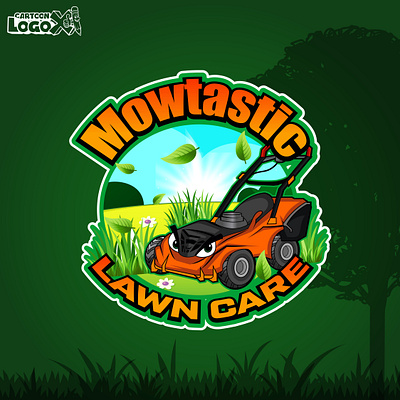 Mowtastic Lawn Care Cartoon Logo – Bold Business Branding playful professional logo