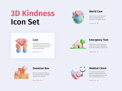 3D Kindness 3d 3d icon b3d c4d charity donation healthcare icon icon set icons iconset iconsets illustration kindness solidarity ui