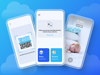 Baby Monitor App app baby monitor app branding camera design graphic design home screen illustration light mode logo main page mobile design qr code screen simple ui ui ui trends uiux design ux