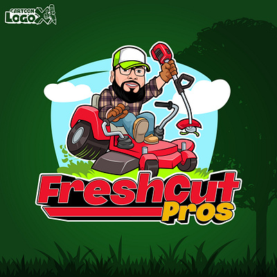 Freshcut Pros Lawn Care Cartoon Logo – Professional & Bold unique business logo