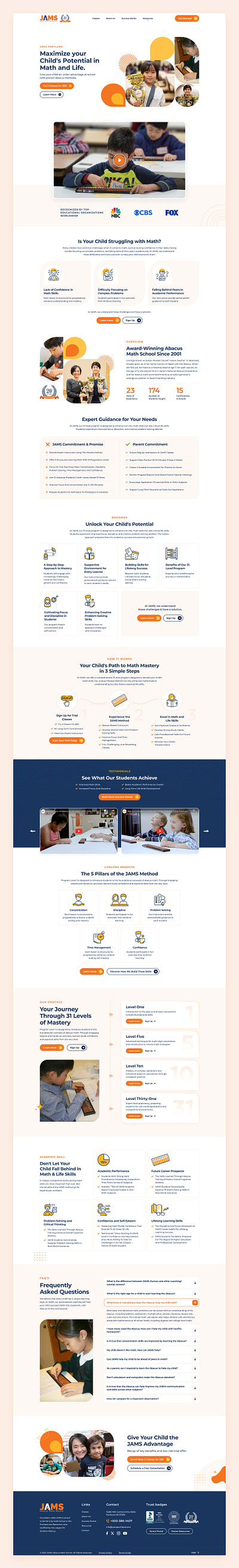 JAMS landing page ui