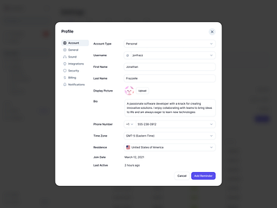 Profile Management Modal UI
