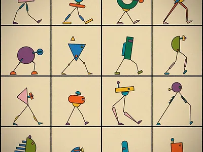 Proprioception 2d character design geometric illustration minimal motion walkcycle