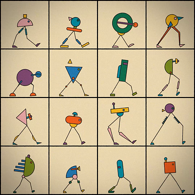 Proprioception 2d character design geometric illustration minimal motion walkcycle