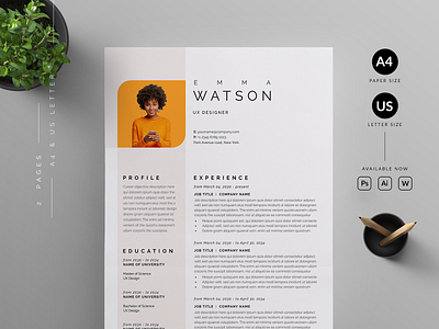Resume/CV branding cover letter cover letter template creative cv template design graphic design illustration modern modern resume print print template professional resume resume template ui us letter vector word word template