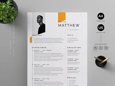 Resume/CV branding cover letter cover letter design cv template design graphic design illustration minimal design modern resume print print design professional resume resume template ui us letter vector word word template