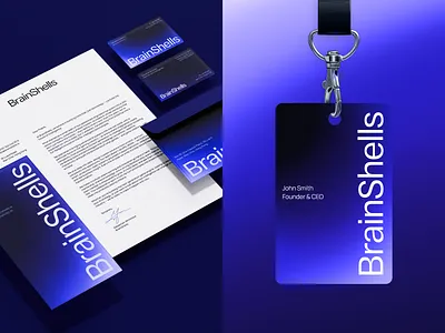 BrainShells: Office Kit – Branded Stationery & Staff Badge ai ai design ai startup brand brand and identity brand design brand designer brand identity branding branding and identity identity identity design merch mockup modern modern brand identity purple tech branding visual identity web design