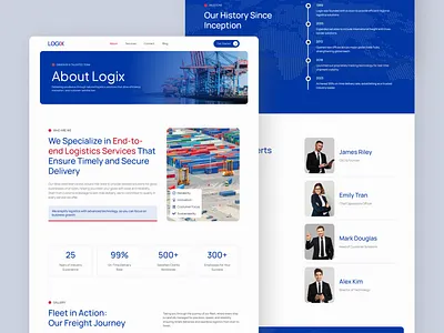 Logix About Page - Logistic Webflow about page ui brand profile ux company identity page figma about page figma ui logistics industry ui logistics website logix figma modern no code web design responsive webflow transport website ui inspiration ui showcase ui trends ux for brands webflow ready webflow ux