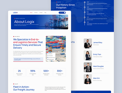 Logix About Page - Logistic Webflow about page ui brand profile ux company identity page figma about page figma ui logistics industry ui logistics website logix figma modern no code web design responsive webflow transport website ui inspiration ui showcase ui trends ux for brands webflow ready webflow ux