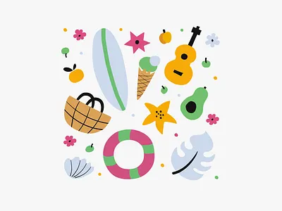 Summer illustration & patterns cute illustration digital illustration illustration pattern postcard postcard design seamless pattern summer summer illustration summer pattern