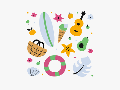 Summer illustration & patterns cute illustration digital illustration illustration pattern postcard postcard design seamless pattern summer summer illustration summer pattern
