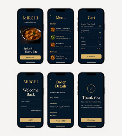 Conceptual App Design - Indian Restaurant - 6 Pages Template app design app template graphic design