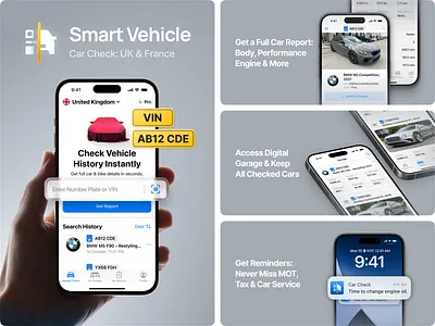 Car Check App Project app app store car check graphic design ios iphone minimal mobile mockup modern notifications project scan track ui ux vehicle