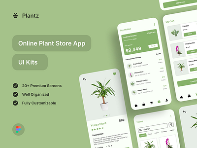 Plantz – Online Plant Store App UI Kit app figma mockup ui ux