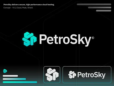 PetroSky - Logo Design brand identity design branding cloud creative logo host hosting jeroen van eerden lettermark logo minimal logo mint modern logo design monogram p petrosky s sky tech visual identity