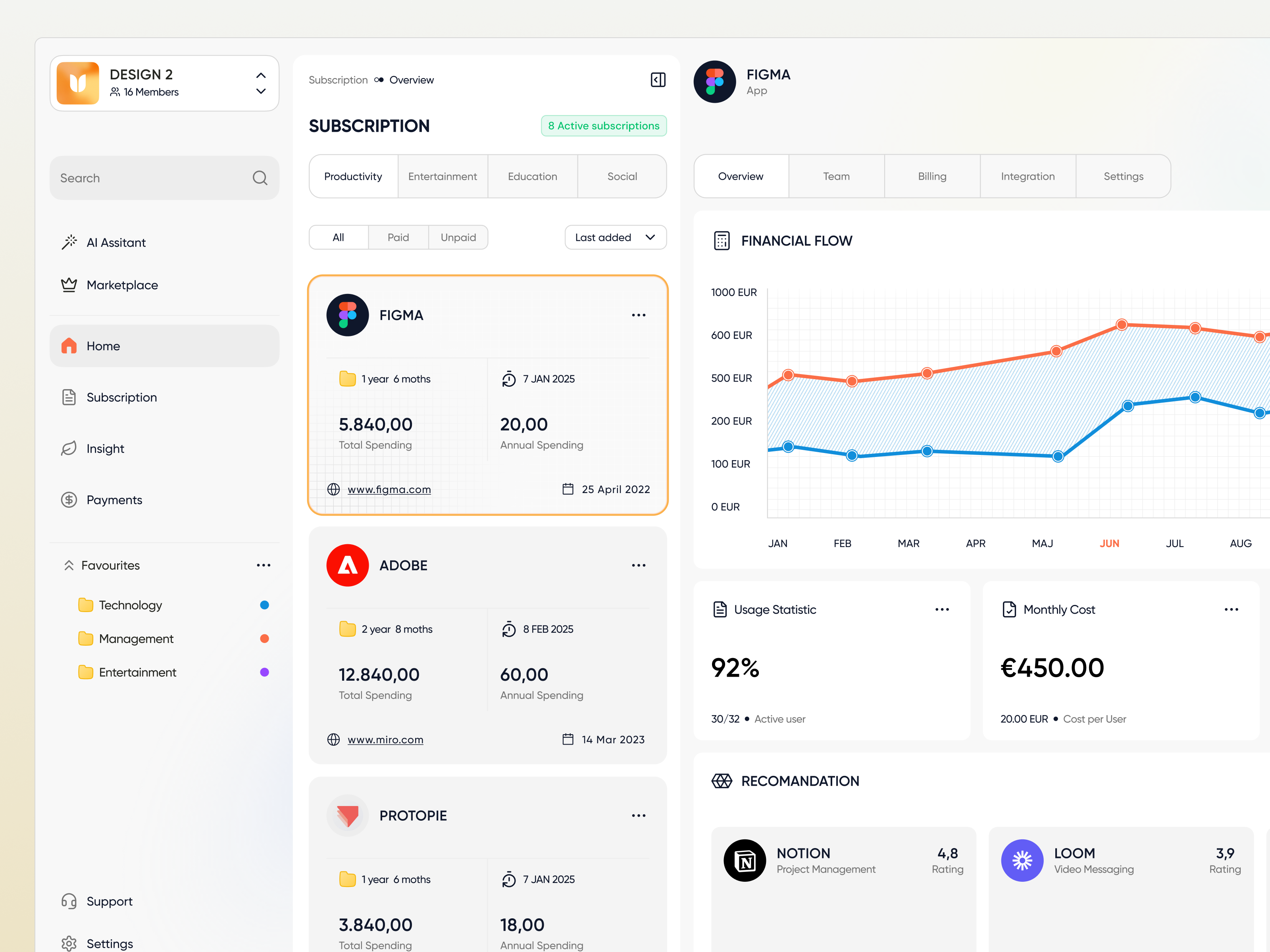 Team's Subscriptions, Simplified. ai bestwebdesign clean costreduction dashboard design dribbble financialtools fintech modern productdesign saas saasmanagement software subscriptions ui uidesign ux uxdesign