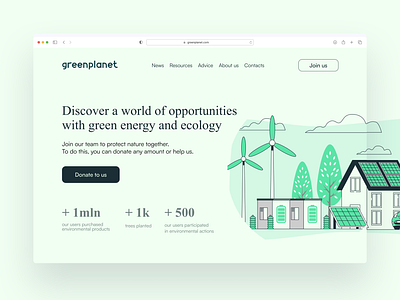 UI of main screen | Green Planet challenge dailydesign design figma green herosection illustration mainscreen ui uichallenge uidesign uidesigner uiherosection uimainscreen ux uxuidesigner webdesign website websites