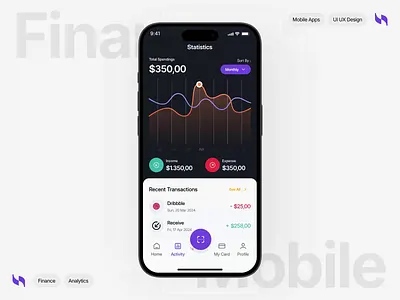 Finflex – Finance Mobile Apps [Statistics] 3d animation card chart clean finance income minimalist mobile app modern motion graphics payment profile report spending statistics transaction ui ui ux design zarpixel