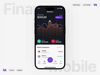 Finflex – Finance Mobile Apps [Statistics] 3d animation card clean finance minimalist mobile app mockup modern motion graphics payment profile report spending statistics transaction ui ui ux design zarpixel