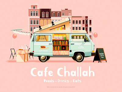 Cafe Challah - Concept illustration 1980s cafe design illustration retro van vintage