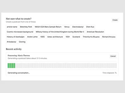 Wikicasts ai loader podcast ui processing ui