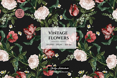 Seamless pattern "Vintage flowers" branding design flowers illustration pattern seamless textile trees vintage