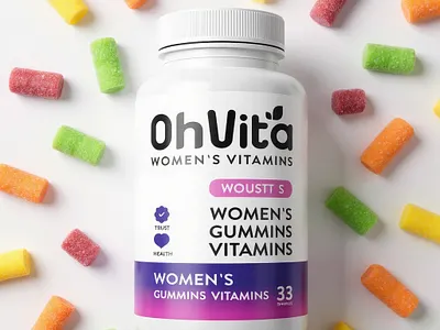 OH Vita Women's Vitamin Gummies supplement bottle label branding capsule design drage graphic design gummies illustration label design medicale medicine ohvita packaging design pouch design pouch label product label product label design supplement gummies women vitamin