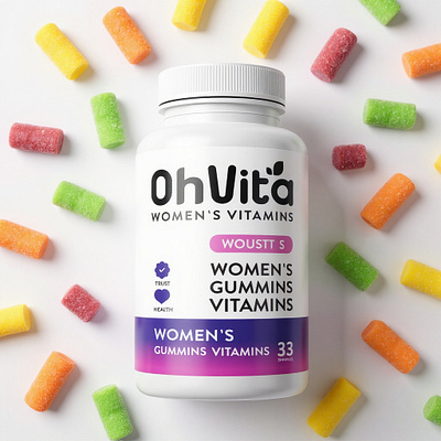 OH Vita Women's Vitamin Gummies supplement bottle label branding capsule design drage graphic design gummies illustration label design medicale medicine ohvita packaging design pouch design pouch label product label product label design supplement gummies women vitamin