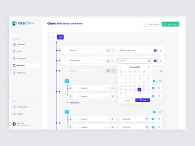 Procedures flow builder - drag n drop and or blue dashboard builder clean clean design conditions design drag and drop figma flow builder graphic design sidebar ui ui design ux visual builder