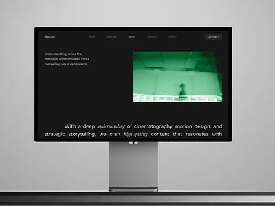 Helocine - About Page clean creative design framer minimalist portfolio site studio ui web design web site website work page