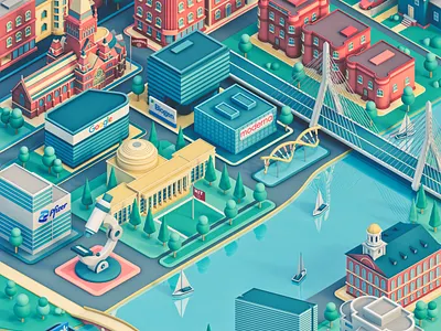 Boston Stylized Map 3d 3d city 3d illustration 3d map big city boston buildings cinema 4d design environment illustration low poly map octane real state river science stylized united states web design