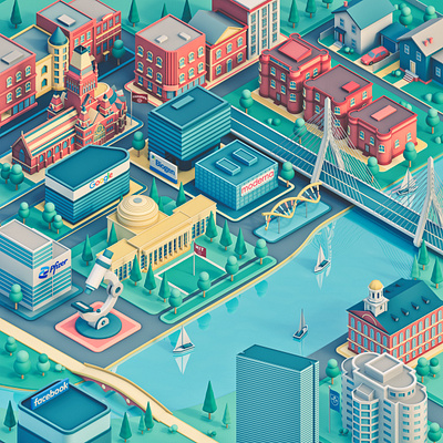 Boston Stylized Map 3d 3d city 3d illustration 3d map big city boston buildings cinema 4d design environment illustration low poly map octane real state river science stylized united states web design