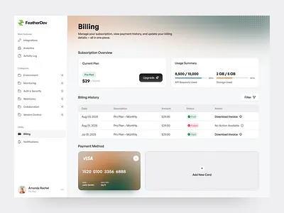 Billing Page - Exploration billing page dashboard desktop exploration history invoice payment saas saas ui subscription ui design userinterface