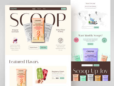 Chipsy Ice Cream E-commerce Website Design branding buy details ecommerce figma design ice cream ice cream shop ice cream website landing page marketing minimalist modern web online store product product details shopify store ui design ux web ui