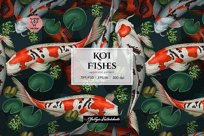 Seamless pattern "Koi Fishes" branding chinoiserie fish illustration koi oriental pattern seamless textile vintage