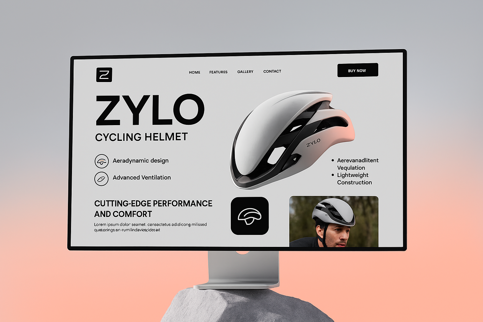 Modern Cycling Helmet Website Mockup – ZYLO branding design clean ui cycling helmet helmet design mockup modern interface product design product showcase sports equipment ux ui web mockup website website layout