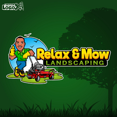 Lawn Care Cartoon Logo Design for Landscaping Business memorable branding