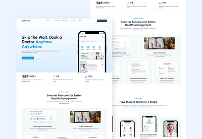 Website Landing Page app app downloads branding design features section graphic design helath website hero section home page how it works illustration landing page landingpagedesign logo medical ui medicalapp ux vector website webui