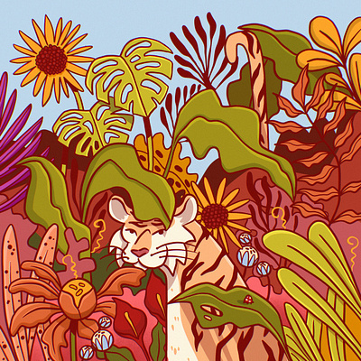 2023 Calendar 2023 calendar calendar cartoon character design color flowers illustration jungle outline plants tiger vector