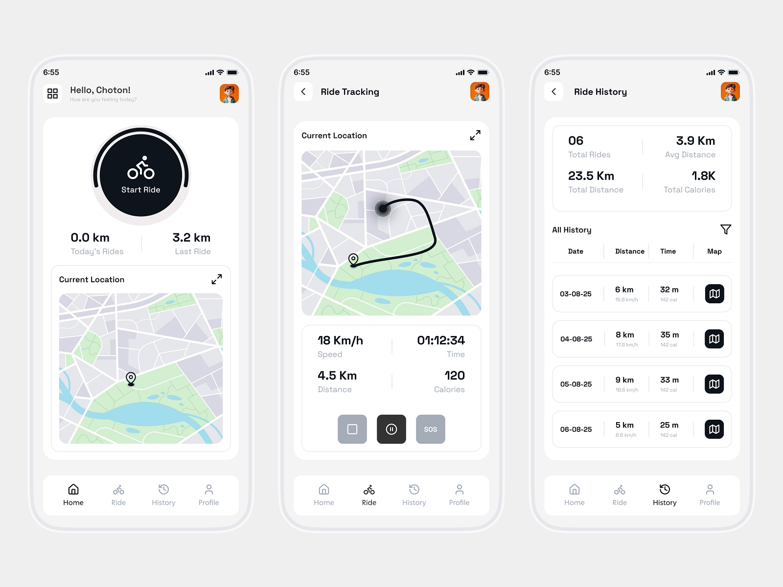 Ride Tracker App UI by Choton Kormokar on Dribbble