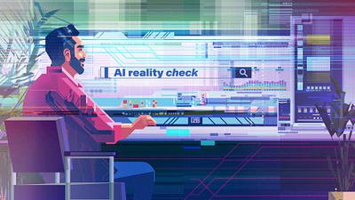 Reality Check character digital editorial folioart illustration texture