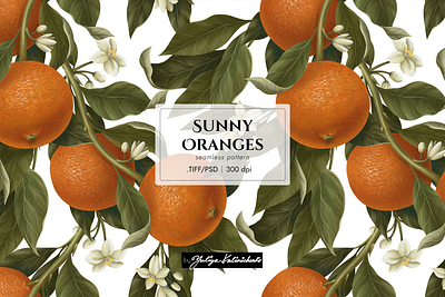 Seamless pattern "Sunny oranges" botanical branding illustration orange pattern seamless textile vintage