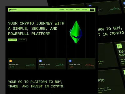 Crypoly - Crypto Landing Page bitcoin clean design coin crypto cryptocurrency dark mode design financial investment landing page trader trading ui uiux wallet web design