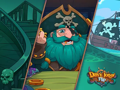 Davy Jones' Flip: Game illustrations art captain casual game coin flip davy jones game illustration game logo illustration ocean pirates sea ship slot illustration storm vector