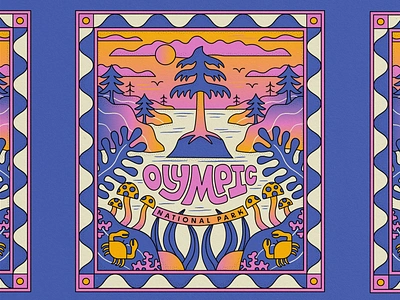 Olympic National Park Poster branding california gradient illustration landscape lettering logo nature ocean oregon outdoors pacific pnw poster sea symmetrical design symmetry t shirt vector washington