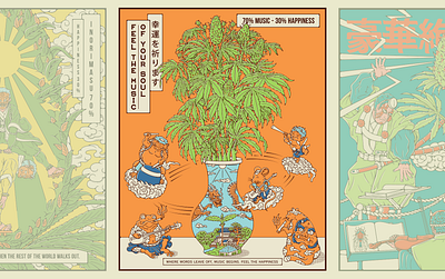 Fell the Crescendo! cat conceptual devil editorial folklore frog graphic design illustration japan japanese kappa mouse music plant poster vector yakuza yokai