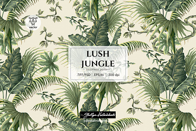 Seamless pattern "Lush Jungle" branding design illustration pattern seamless textile trees vintage