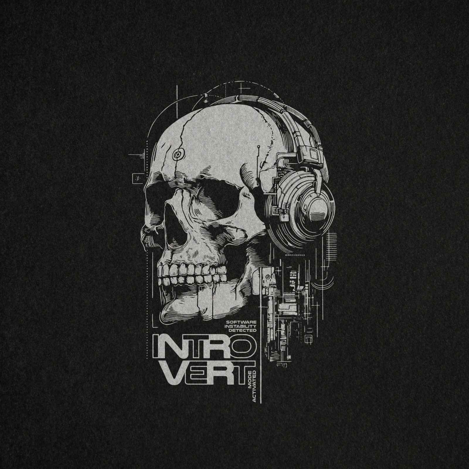 Cyber Skull t-shirt design - Midjourney + hand typography ai graphic design introvert skull