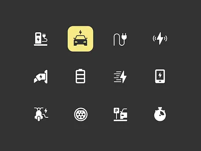 EV charging icon set charging custom design electric glyph icon iconography illustration inspiration set ui ux vector vehicle web