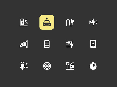 EV charging icon set charging custom design electric glyph icon iconography illustration inspiration set ui ux vector vehicle web